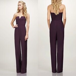 Theia Bridesmaid Cara Strapless Jumpsuit Sz 10 Wine